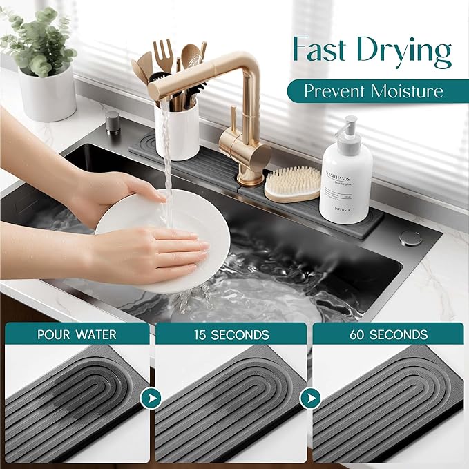 Kitchen Sink Splash Guard – Stone Diatomite Faucet Drying Matt, Modern Kitchen