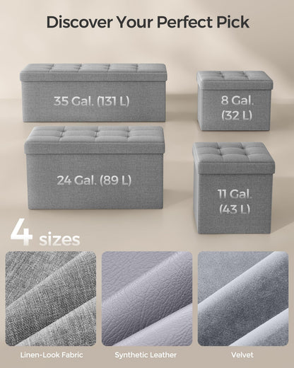 SONGMICS Mazie Collection - Small Folding Storage Ottoman, Foot Rest Stool, 12.2 x 16.1 x 12.2 Inches, 286 lb Load Capacity, for Living Room, Bedroom, Home Office, Dorm, Light Gray ULSF102G02