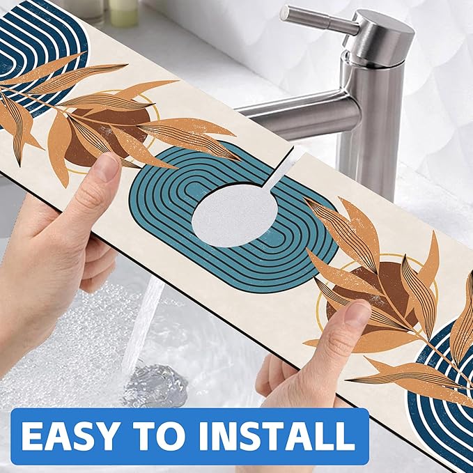 Abstract Blue Minimalistic Sink Faucet Absorbing Mat Sink Splash Guard Faucet