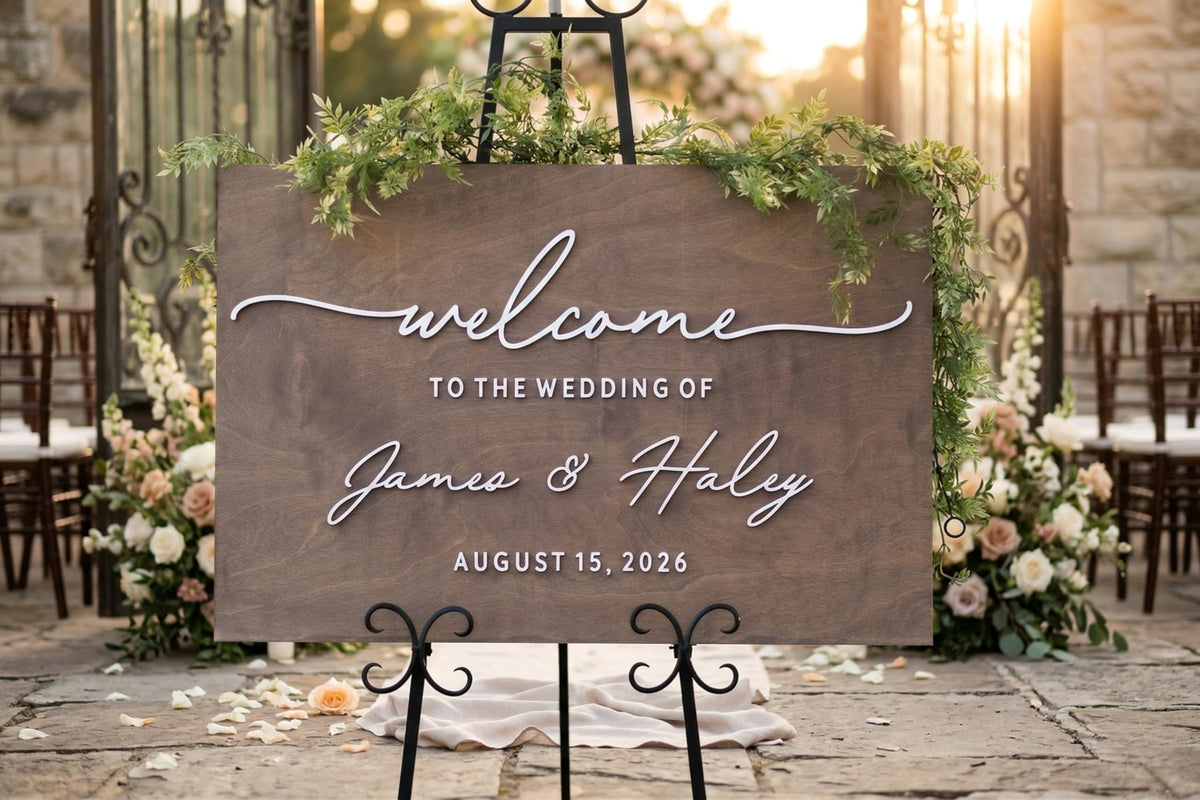 Personalized Wooden 3D Wedding Welcome Sign. Custom Wedding Decor. Customized with Your Names and Dates. Wedding Ceremony Decorations. (Design 16)