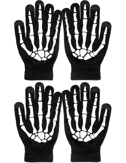 OTPEH Women Men 2 Pairs Skeleton Gloves Skull Bone Gloves Glow In The Dark Halloween Accessories