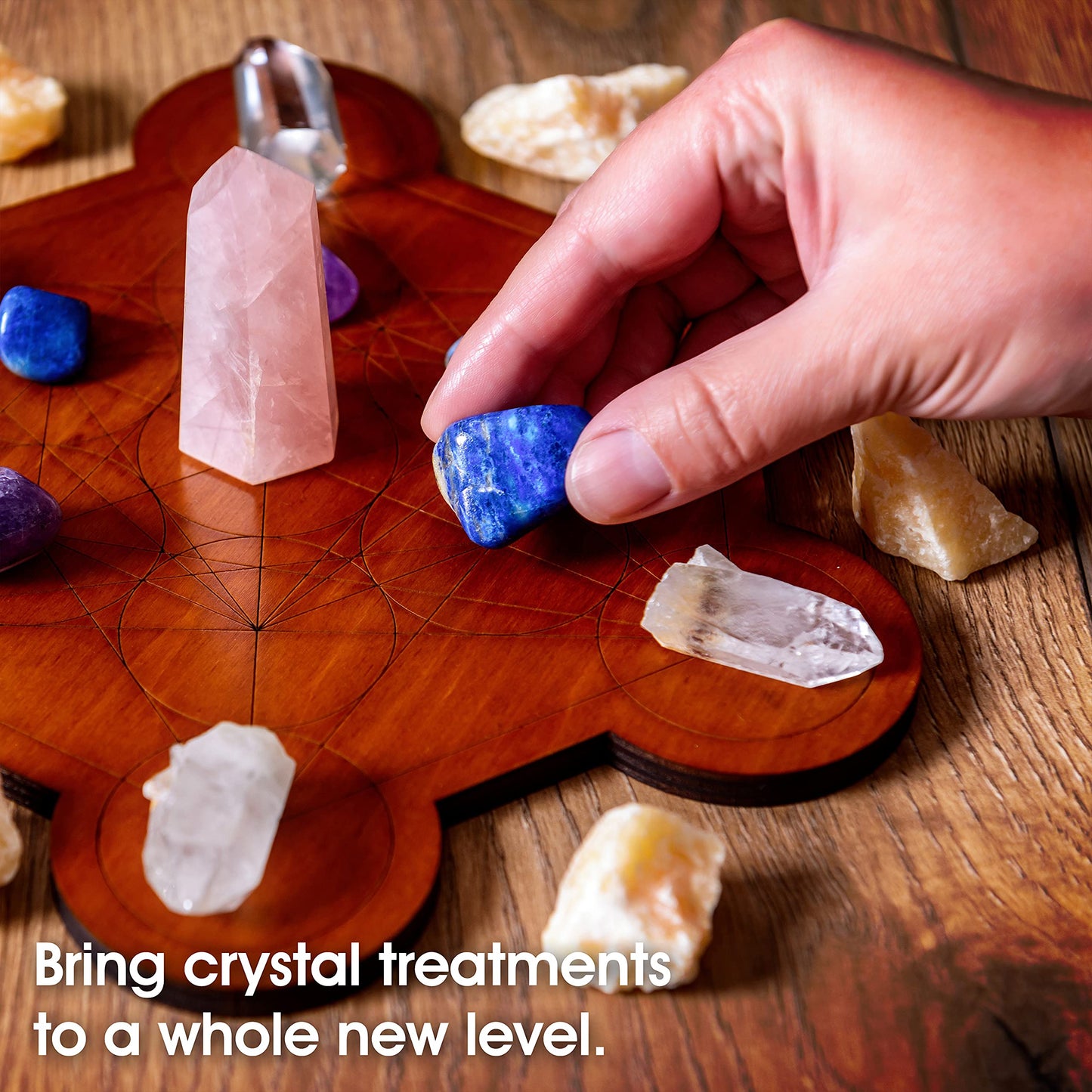 Curawood Crystal Grid Board for Stones - 10" Diameter Metatron's Cube Sacred Geometry Board - Amplify the Power of Your Crystals - Chakra Grid Plate, Altar Decor - Cubo de Metatron