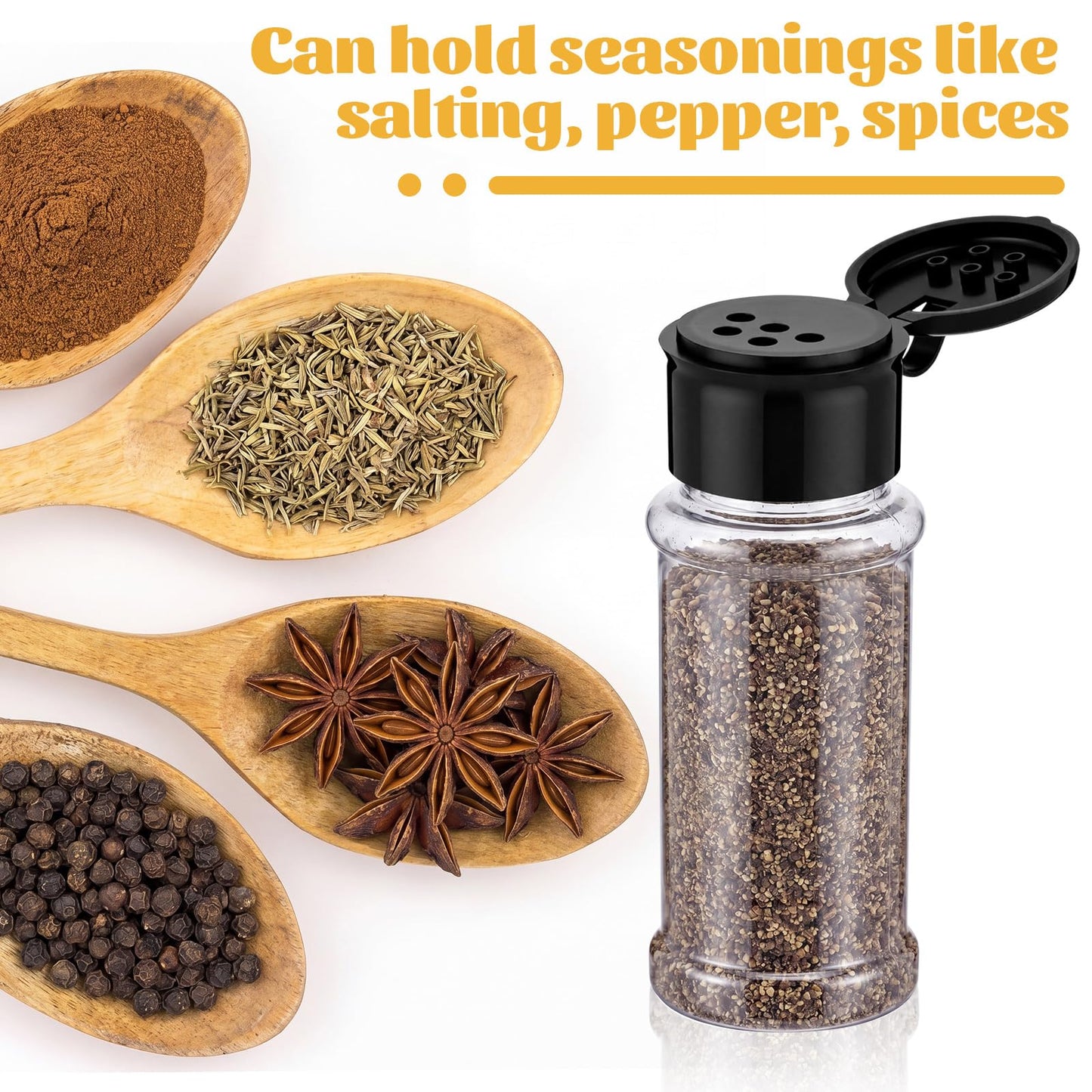Mifoci 12 Pcs Plastic Salt and Pepper Shakers with Lid 3.5 oz Clear Moisture Proof Spice Dispenser Refillable Seasoning Container Storage Bottles for Kitchen Camping BBQ Black White