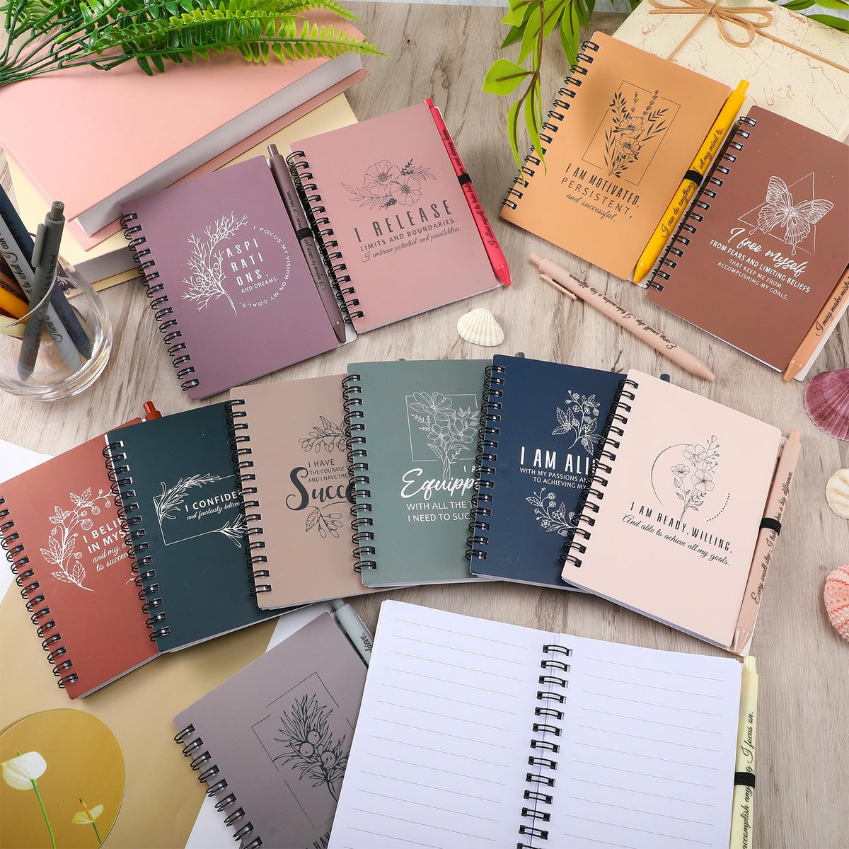 Kosiz 48 Pcs/24 Set Positive Affirmation Gifts Bulk for Women Gratitude Spiral Journals with Pens Motivational Notebooks Mothers Day Gifts for Mom Employee Coworker Teacher Nurse Volunteer (Soft)