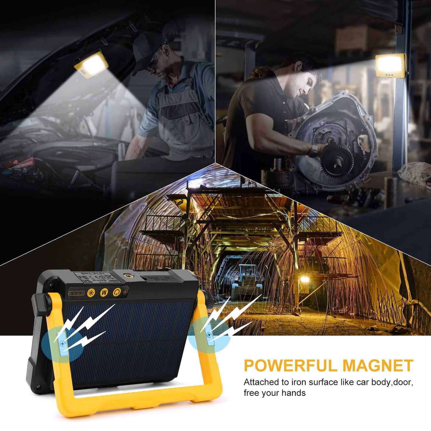 Linke Rechargeable Work Light 80W, Super Bright Camping Lights with 10000mAh Battery Portable Floodlight with Magnetic, USB, Solar Emergency Led Lantern for Tent Car Repairing Hiking & Fishing
