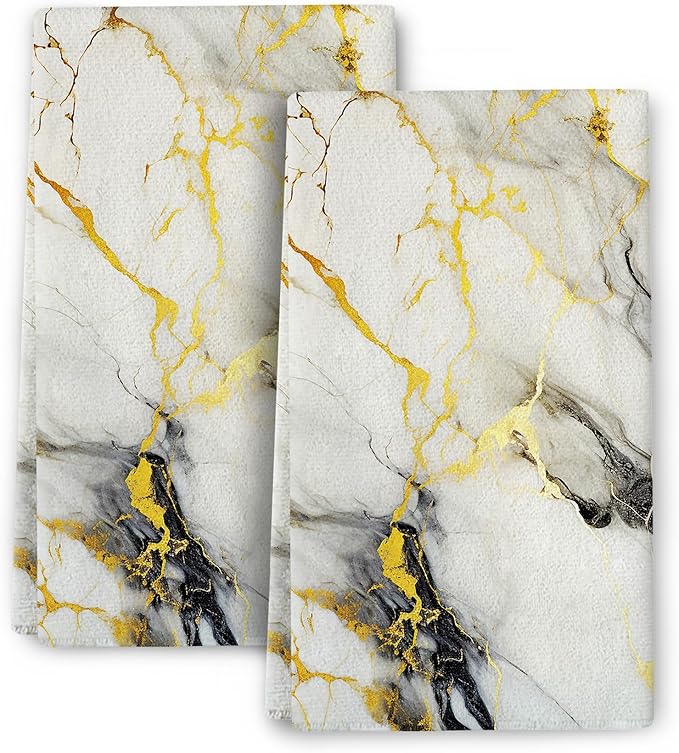 Black Gold Kitchen Towel Set of 2, Soft Absorbent Decorative Hand Towels Tea