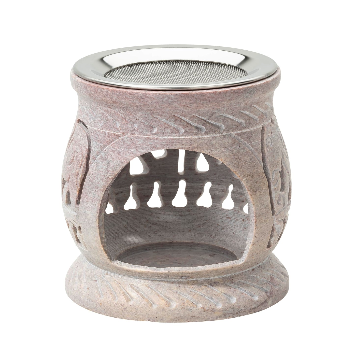 Soapstone Incense Burner with Strainer | 3.34 Inch Height & 3.15 Inch Diameter | Handmade Natural Stone Incense Holder for Gentle Aromatherapy with Tea Light | Decorative Meditation Accessory