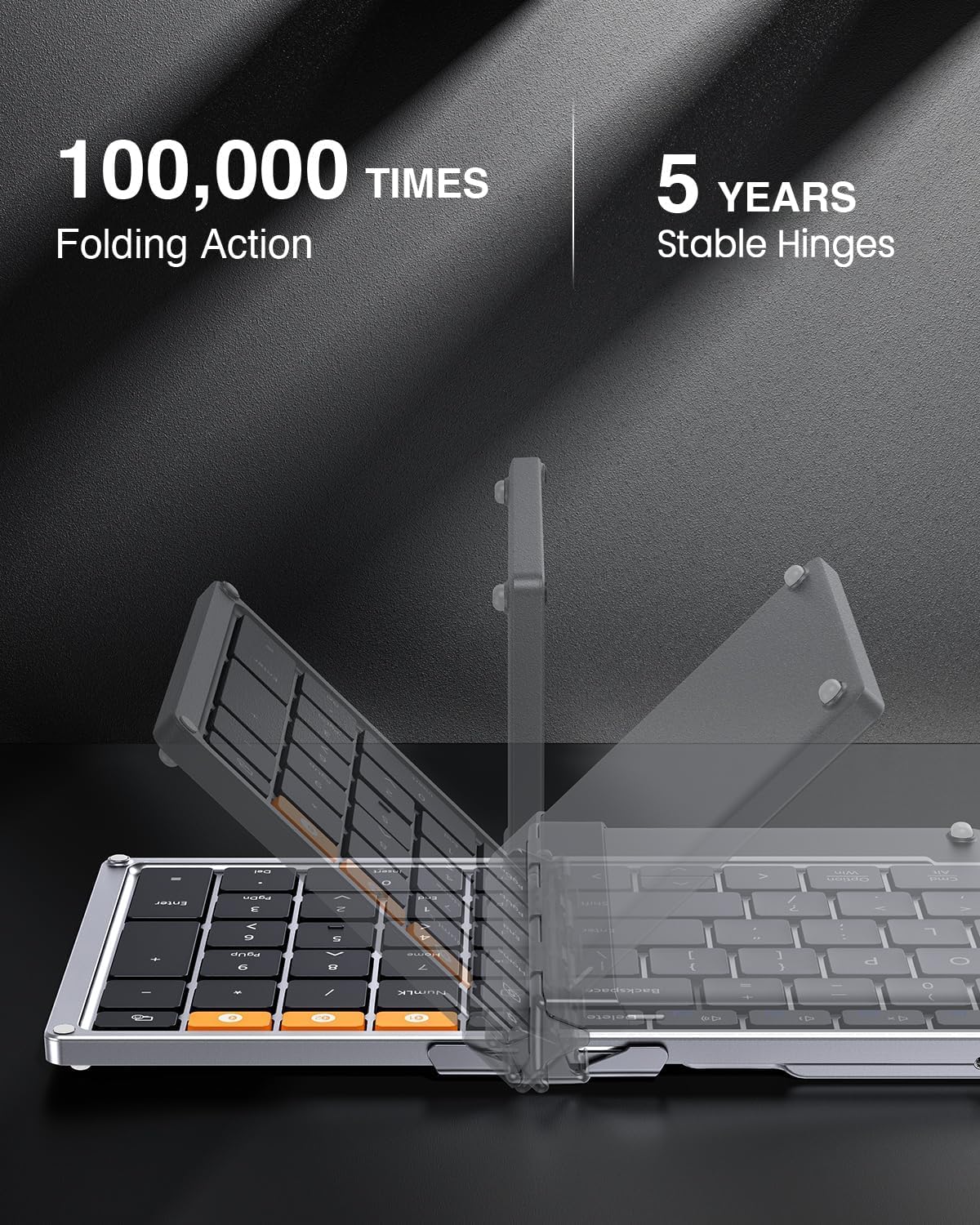 ProtoArc Foldable Bluetooth Keyboard, XK01 Folding Wireless Portable Keyboard with Numeric Keypad, Full-Size Travel Keyboards for iPad Tablet Smartphone Laptop PC Windows iOS Android, Black