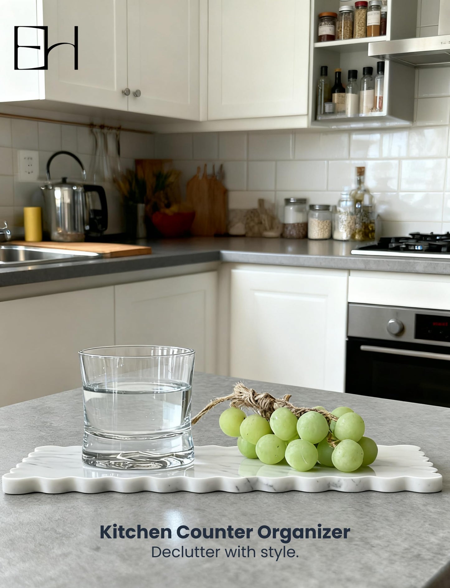 Marble Scalloped Tray, 12" x 6" Serving Stone Board, Scallop Tray to Home Bathroom Vanity Kitchen Countertop Decor, Marble Cutting Board for Cheese Display(Calacatta White)