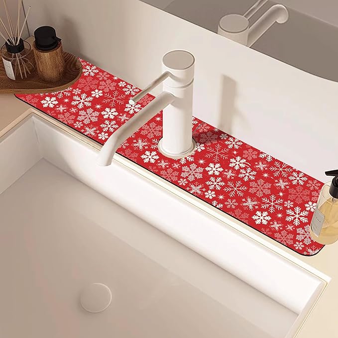 Christmas Snowflake Kitchen Sink Splash Guard Mat Absorbent Fast Drying Mat