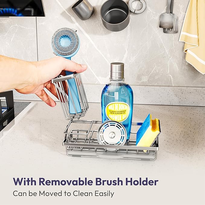 SWTYMIKI Kitchen Sink Caddy Sponge Holder, Kitchen Sink Organzier and Storage