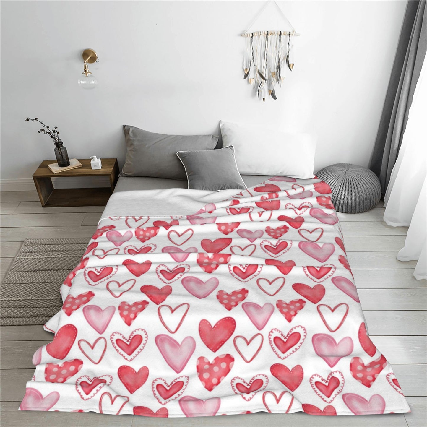 Love Heart Throw Blanket Soft Plush Heart Lightweight Flannel Blanket for Sofa Bed Couch Chair 60x80 inches