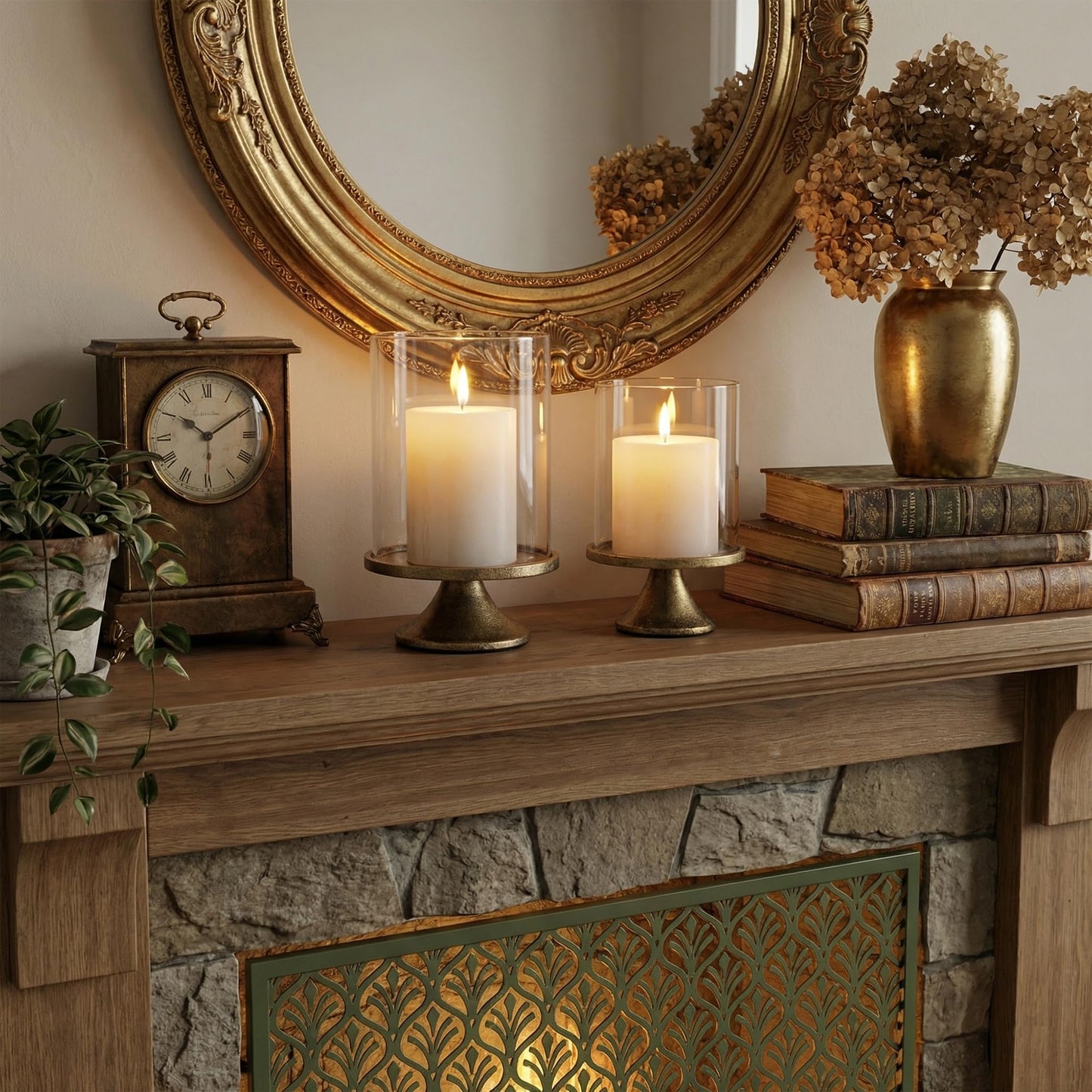 SUJUN Set of 2 Hurricane Candle Holder Set with Glass Dome & Iron Base – Elegant Decorative Pillar Candle Holders for Living Room, Dining Room & Bedroom Centerpiece - Ideal Home Décor