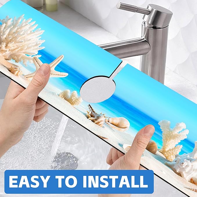 Tropical Beach Seashells Kitchen Sink Splash Guard Absorbent Fast Drying Mat