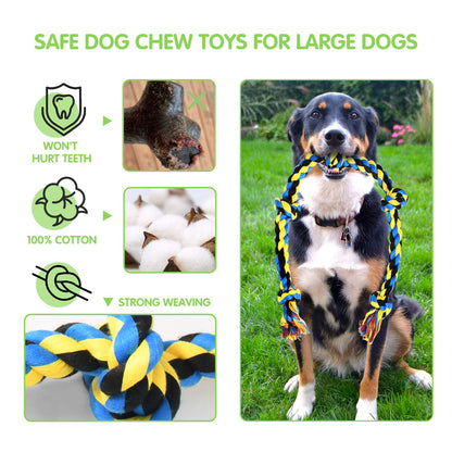 SHARLOVY Large Tough Chew Toys for Aggressive Chewers Large Breed,Heavy Duty Dental Rope Toys Kit for Medium Dogs,5 Knots Indestructible Cotton Puppy Teething Chew Tug Toy (9 pack)