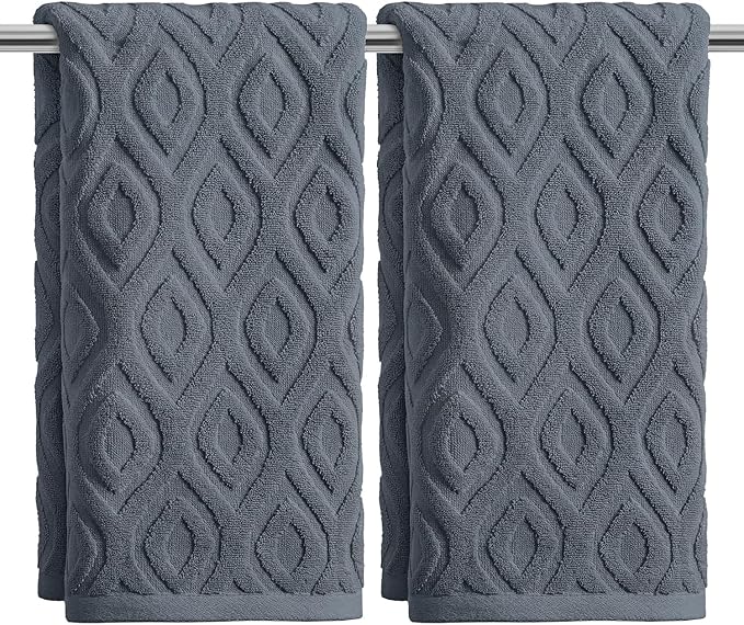 Artoid Mode 2 Pcs Grey 3D Diamond Grid Jacquard Hand Towels