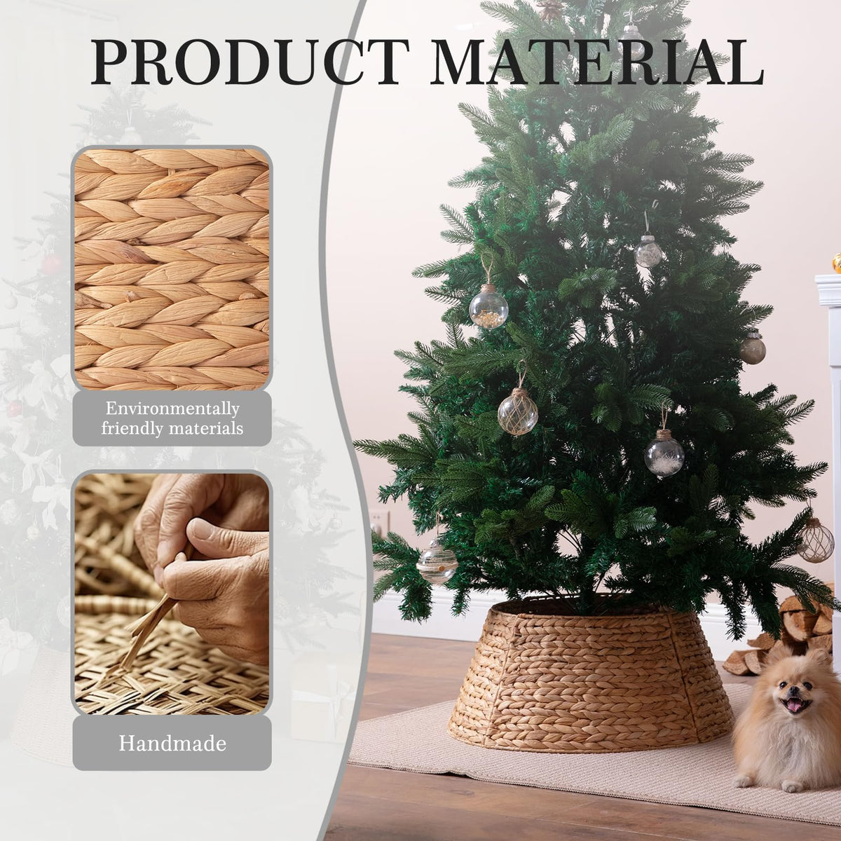 Voplintra 28in Large Christmas Tree Collar - Woven Hyacinth Tree Collars for Artificial Trees - Rattan Rustic Farmhouse Basket for Tree Base Cover with Cord Cut-Out for 6ft 7.5ft Tree (Natural)