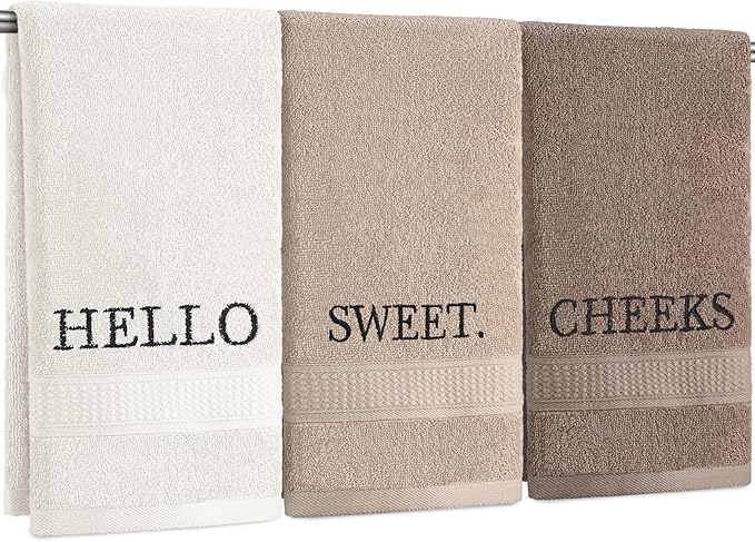 3 Pcs Hello Sweet Cheeks Hand Towels Farmhouse Decorative Embroidered Bathroom