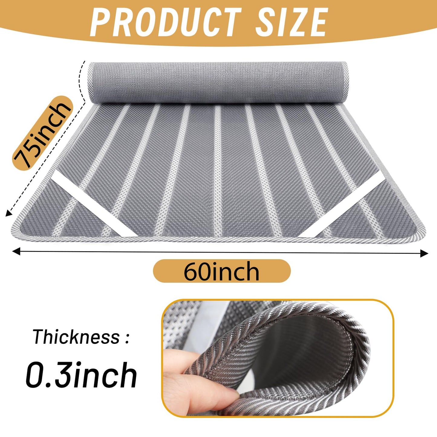 RV Mattress Underlay Moisture Barrier & RV Under Mattress Ventilation, Mattress Support Board with 4 Straps - 3D Grey Stripe Airflow Pad for Camper, Boat (Short Queen-60 * 75 * 0.3'')