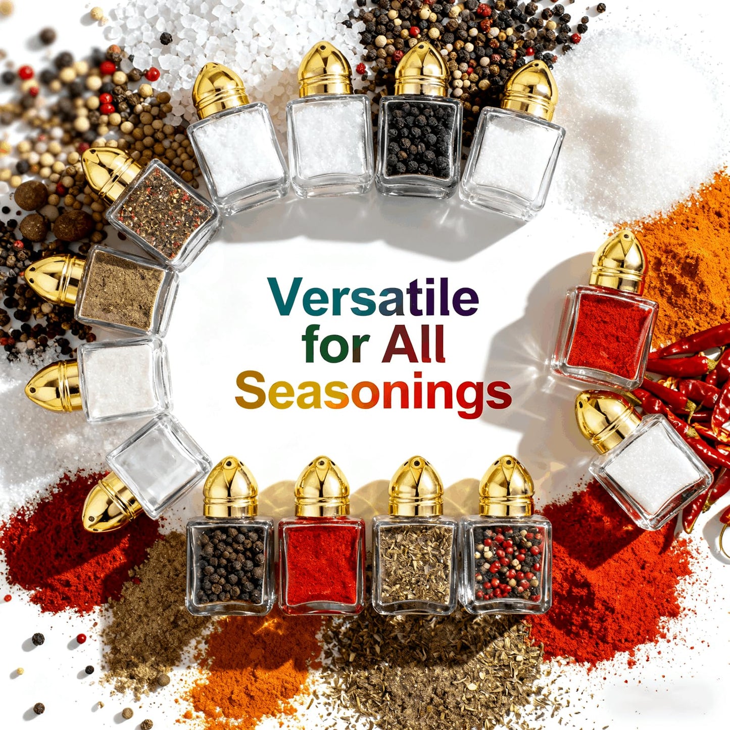 Nyuemystery 72/120 Pack Mini Salt and Pepper Shakers, 0.5 oz Clear Glass Cube Seasoning Jars with Gold Stainless Steel Lids, Small Spice Shakers Bulk for Wedding Party Restaurant Kitchen (120 Pack)