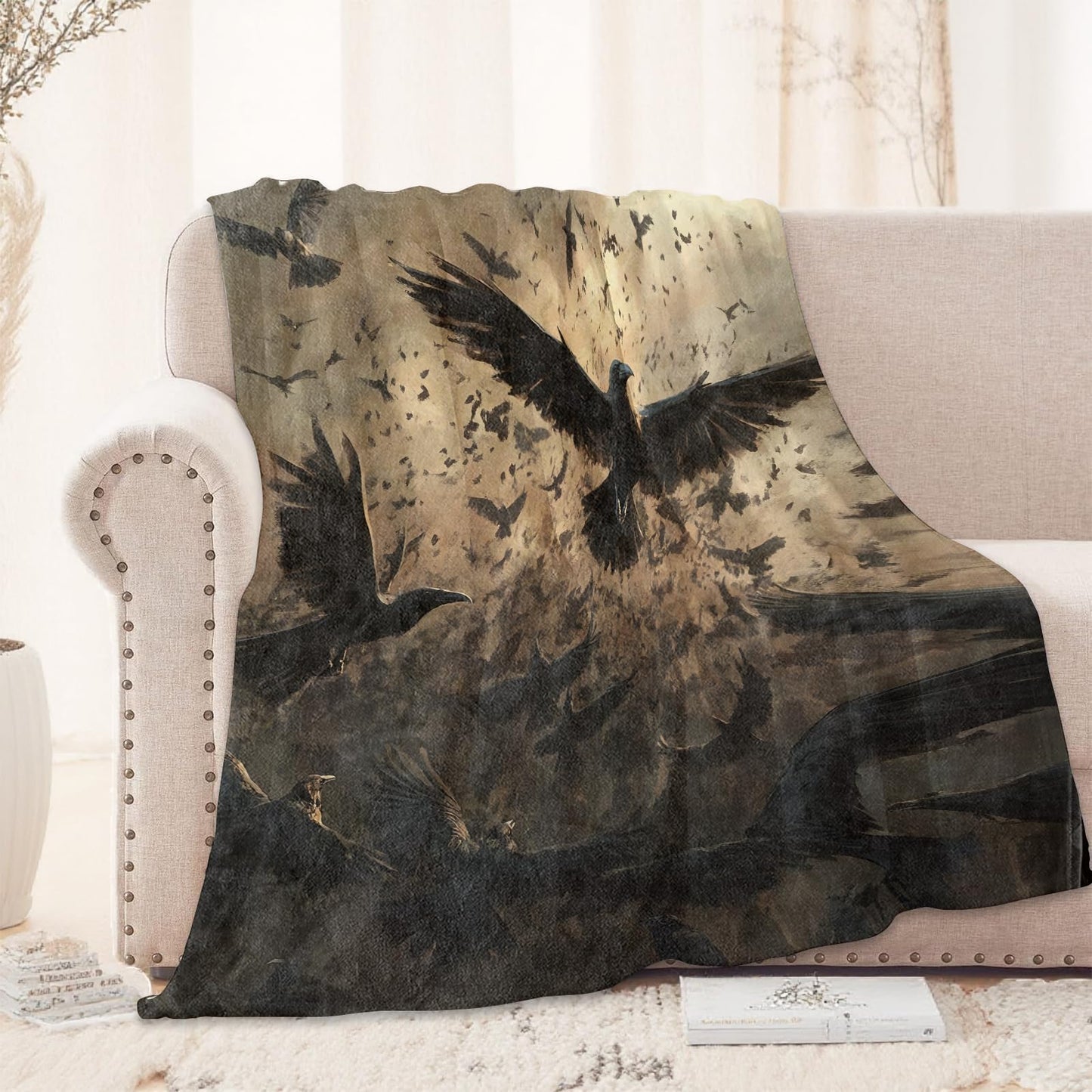 Raven Gothic Blanket 50X60 in, Flannel Throw Blankets for Travel Camping Sofa Living Room Decor, Lightweight Cozy Soft Fuzzy Gifts for Women Adults Kids