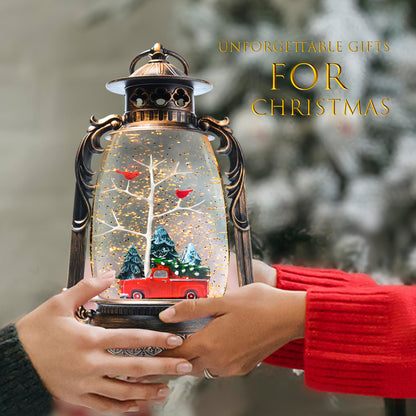 Extra Large Christmas Snow Globes Christmas Lantern, 13.8" Cardinal Musical Snow Globe 8 Songs 6H Timer Music Box Dual Power Snowglobes for Kids Adults Red Truck Lighted Christmas Decor Indoor Gifts