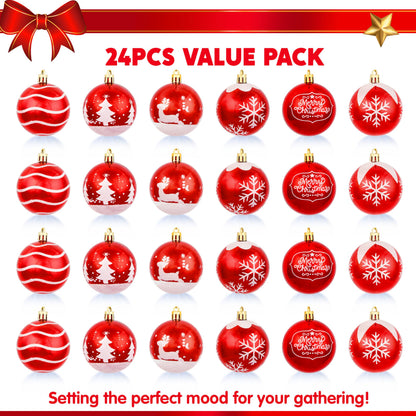 Joiedomi 24 Pcs 2.3” Red & White Christmas Ball Ornaments, Shatterproof Plastic Christmas Tree Ornaments, Hanging Decor for Wreath Garland Party Weddings Holidays