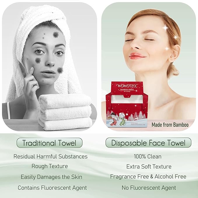 Christmas Style WOWOTEX Disposable Face Towel Biodegradable Large Dry Face