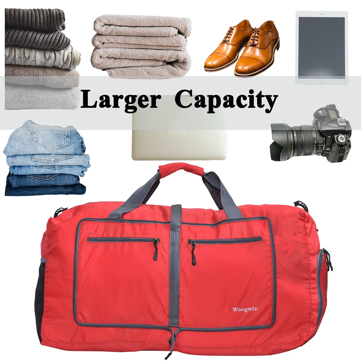 Woogwin Travel Duffel Bag Large Foldable Waterproof Overnight Bag for Beach Swim Bags Pool Sports Gym, 60L Red, Big Size, Large Duffle Bags