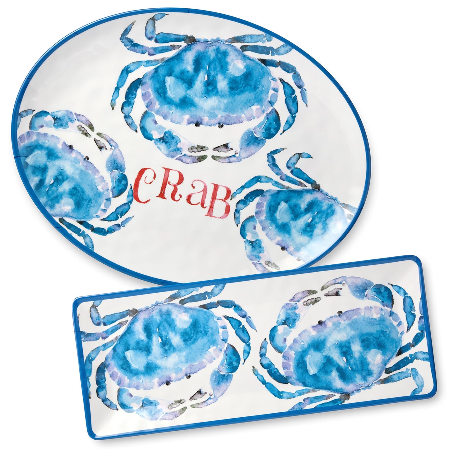 Beach House Crab Melamine 2-Piece Platter Set – Oval & Rectangular Platters, Durable, Shatterproof, Lightweight & Dishwasher-Safe