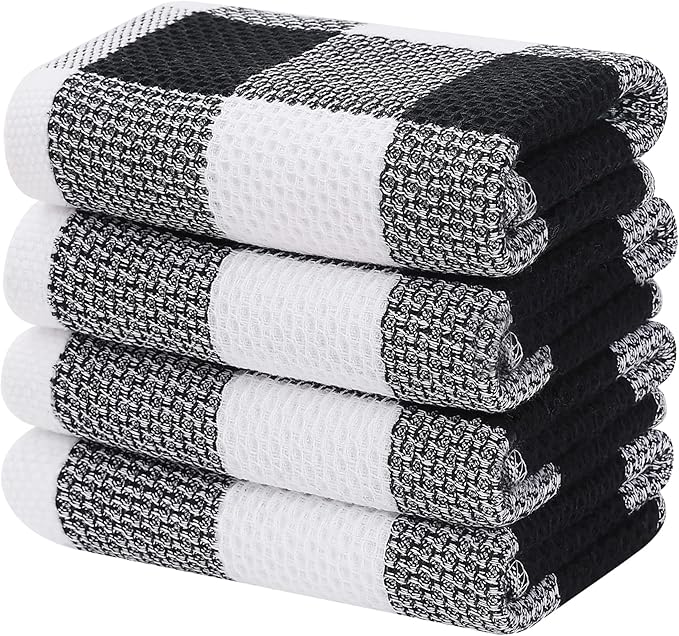 Homaxy 100% Cotton Waffle Weave Check Plaid Kitchen Towels, 13 x 28 Inches