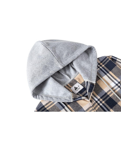 ZITY Men's Flannel Hoodie Shirts Casual Button Down Plaid Shirt Jackets for Men Long Sleeve Stylish Hooded with Pocket Navybeigewhite Large