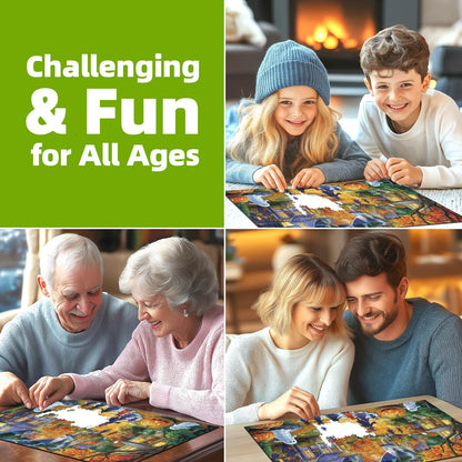 Halloween 1000 Piece Puzzle for Adults Jigsaw Puzzle Spooky Trick-or-Treat Scene with Pumpkins Ghosts & Haunted Houses Autumn Challenging Fun Family Game Night Puzzle with Poster（27"x20"）