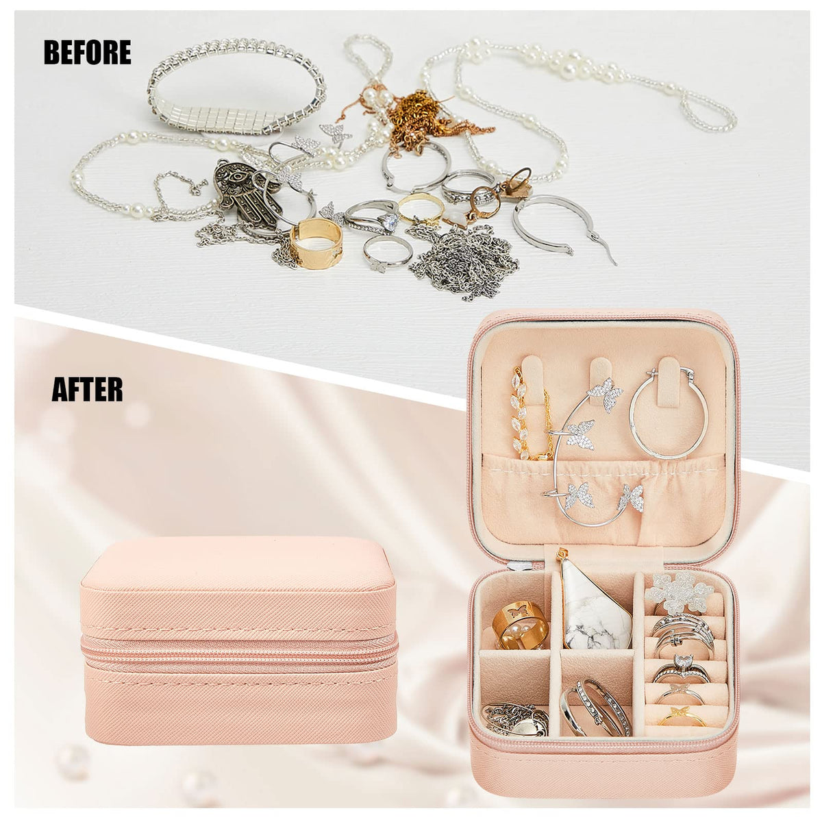 Taiyin 6 Pcs Travel Jewelry Case, Valentines Day Gifts for Her- Small Jewelry Organizer Box Bridesmaid Gifts for Women Girls (Pink)