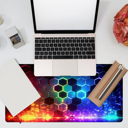 KOAIWPAE Desk Mat, Colorful Honeycomb Technology Desk Pad,Hexagonal Honeycomb Large Gaming Mouse Pad for Desk,31.5"x15.7" Extended Big Computer Keyboard Mouse Pad with Non-Slip Base and Stitched Edge