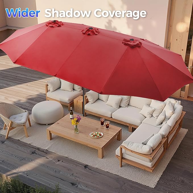 SUPERJARE 15FT Outdoor Umbrella for Patio, Double sided Pool Umbrellas with Fade Resistant Canopy, Large Table Umbrella for Deck, Market, Backyard - Burgundy
