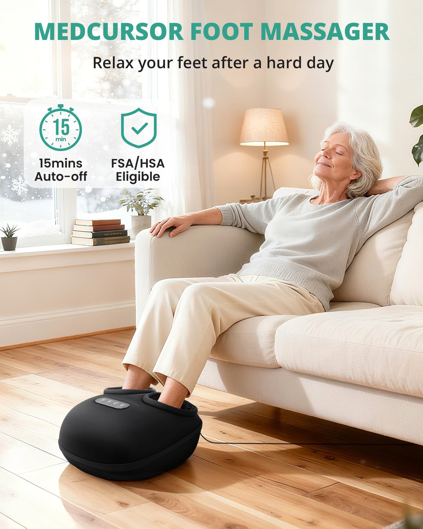 Medcursor Foot Massager Machine with Heat, Rolling, Deep Kneading, Shiatsu Foot Massager for Delivers Pain Relief, Tired, Plantar Fasciitis, Gift for Women Mom Men Fits Up to 13"