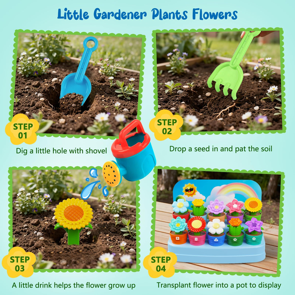 Montessori Flower Garden Building Toy for Toddlers, Kids Gardening Set