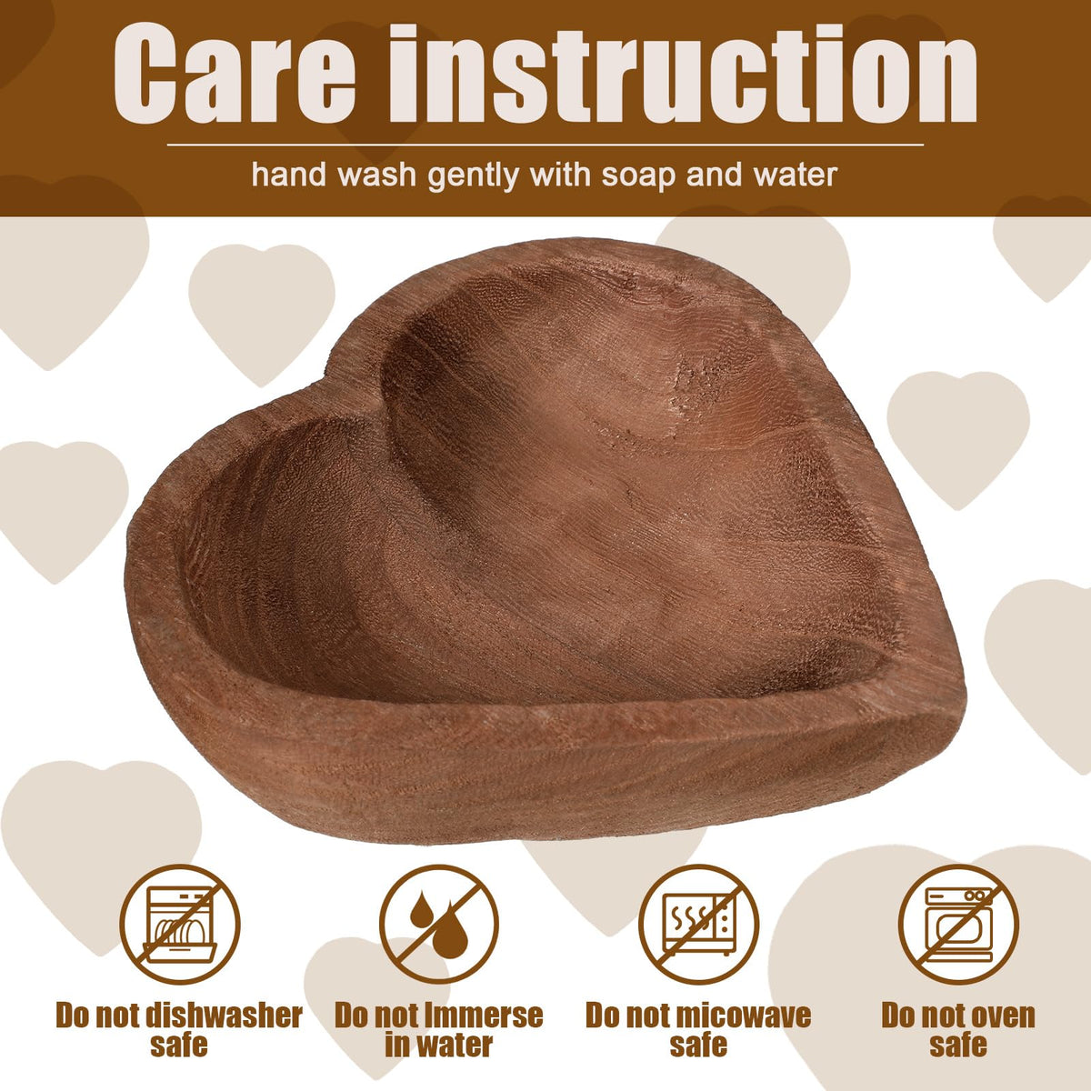 Tioncy 10 Pcs Wooden Dough Bowls - Wood Heart Shaped Hand Carved Paulownia Serving Decorative Bowl Bulk for Home Holding or Making Bread, Fruits, Salad & Candle, 7 Inch