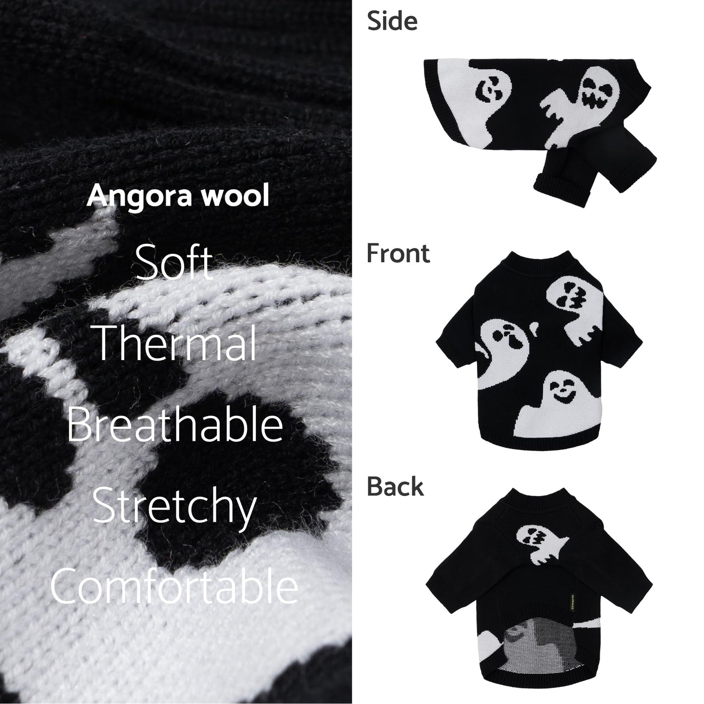 Fitwarm Halloween Ghost Dog Sweater, Funny Costumes for Dogs, Pet Apparel, Black, White, Medium