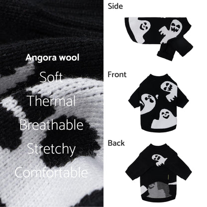 Fitwarm Halloween Ghost Dog Sweater, Funny Costumes for Dogs, Pet Apparel, Black, White, Medium