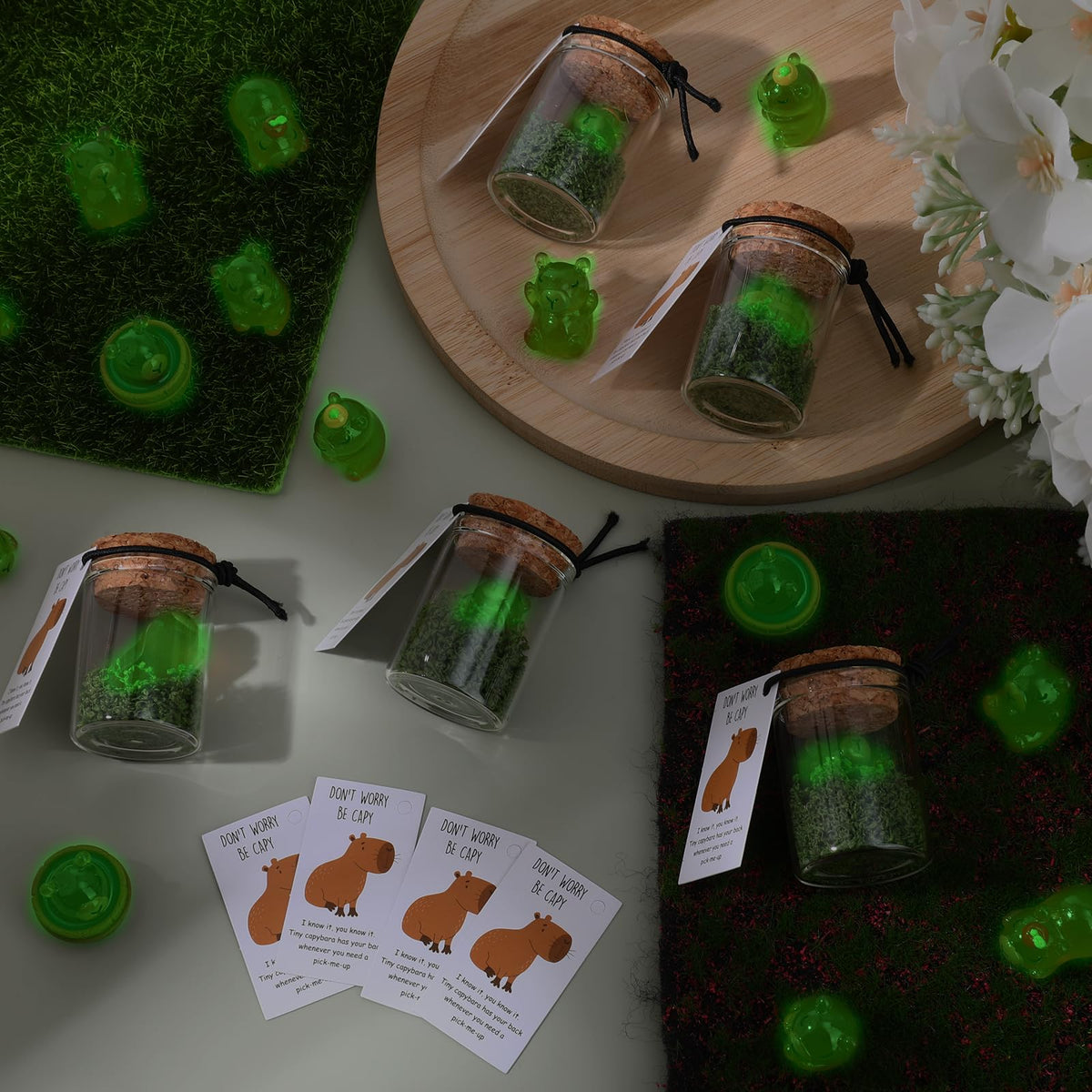 24Set Employee Appreciation Gifts Inspirational Luminous Capybara Greeting Cards with Glass Bottle, Staff Appreciation Gifts Bulk Christmas Gift for Coworkers Teacher Students Classroom Party Favors