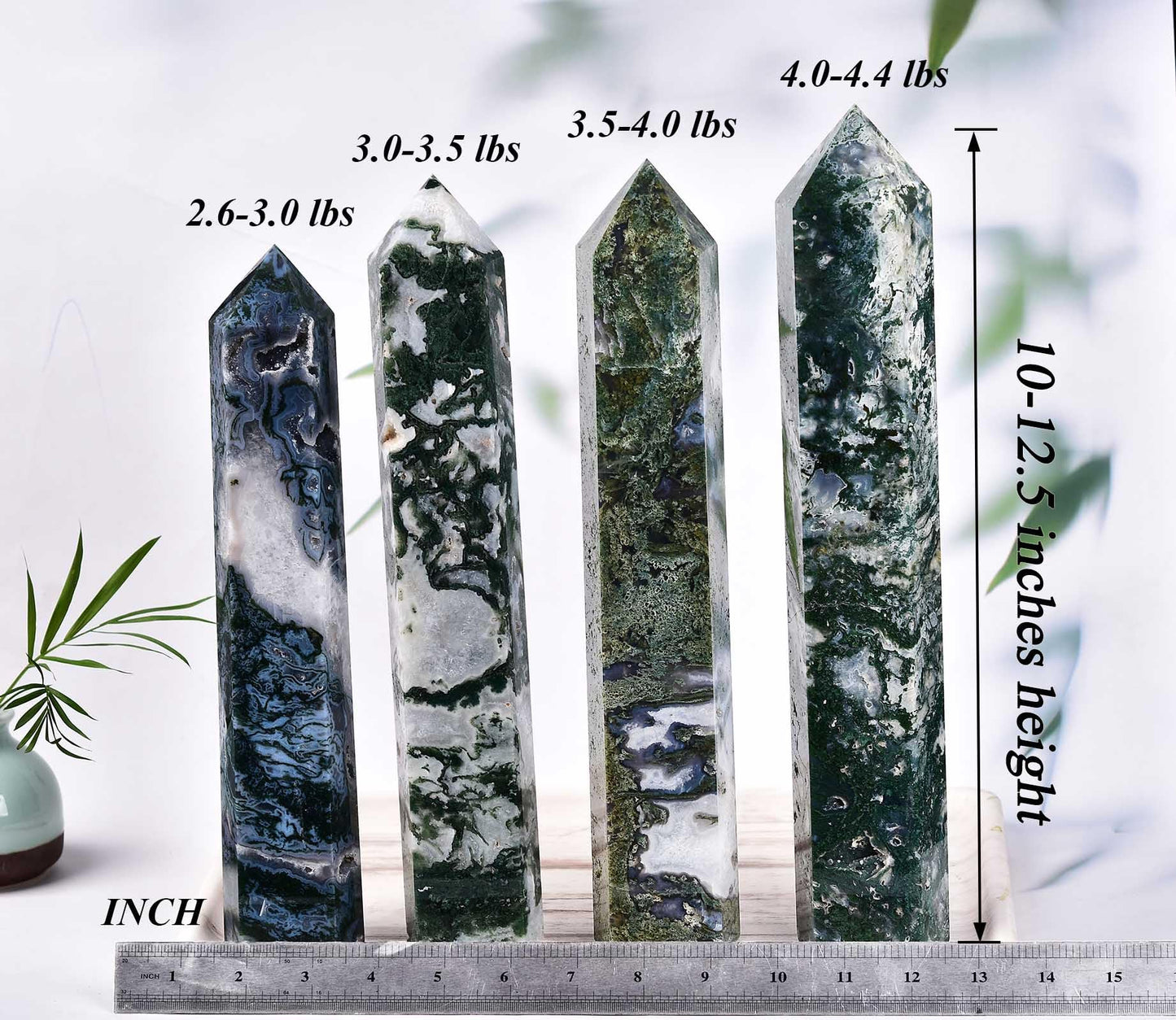 AMOYSTONE Extra Large Healing Crystal Obelisk Towers Moss Agate Point Wand Home Decor Reiki Healing 4.0-4.4LBS