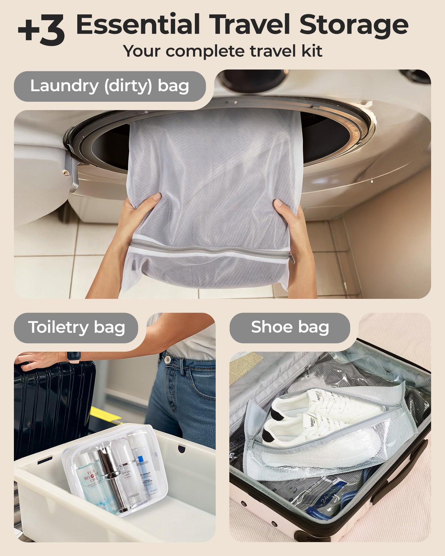 BAGSMART Travel Vacuum Bags with Electric Pump, Vacuum Seal Bags for Clothing Travel & Organization, 4000Pa Space Saver Bags for Carry-on Luggage, 18 Pack with Shoe, Laundry & Toiletry Bags