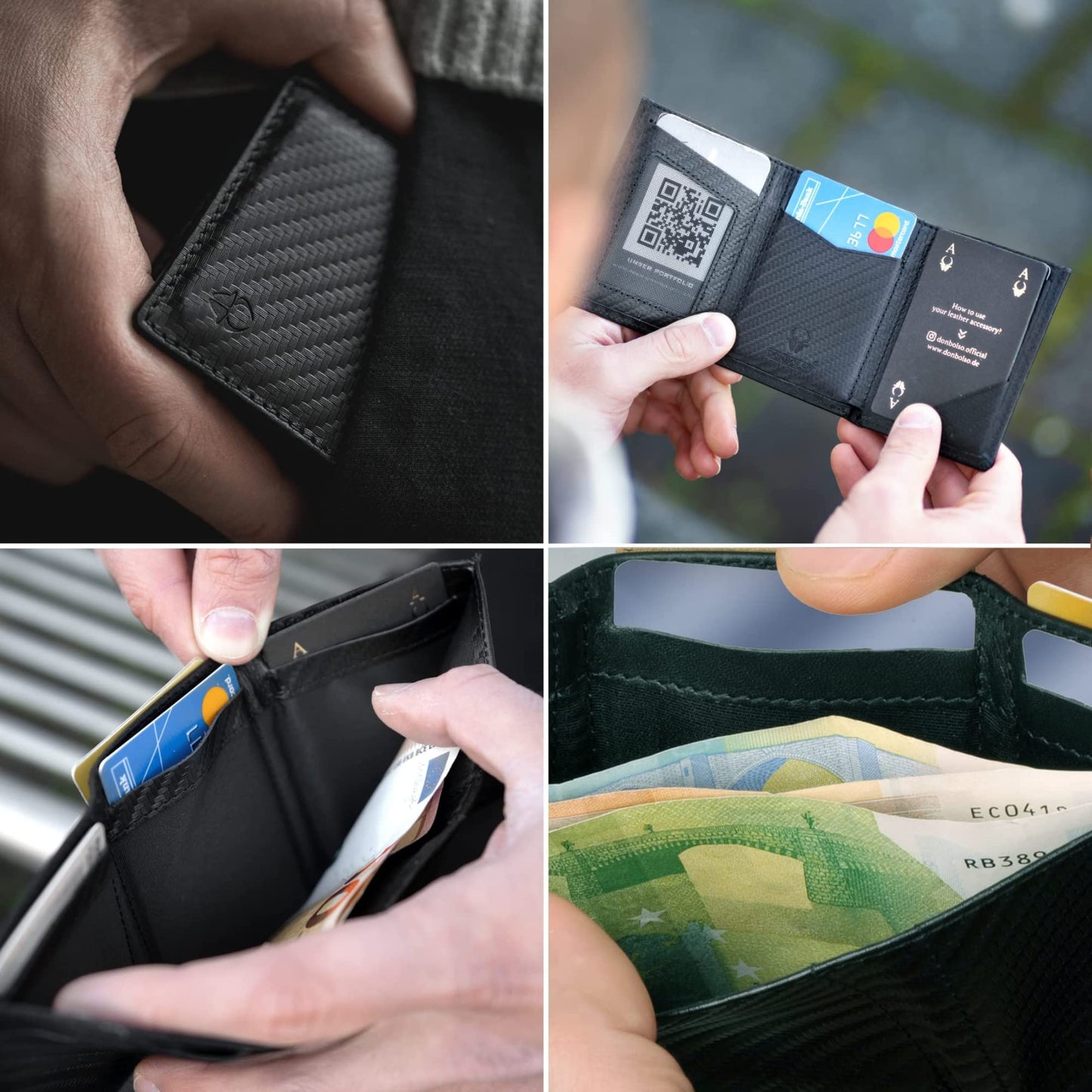 DONBOLSO Wallet NextGen I Modern Slim Wallet with Coin Pocket I Trifold Purse with RFID Protection I up to 11 Cards I Genuine Leather Credit Card Holder for Men and Women I Carbon Fibre