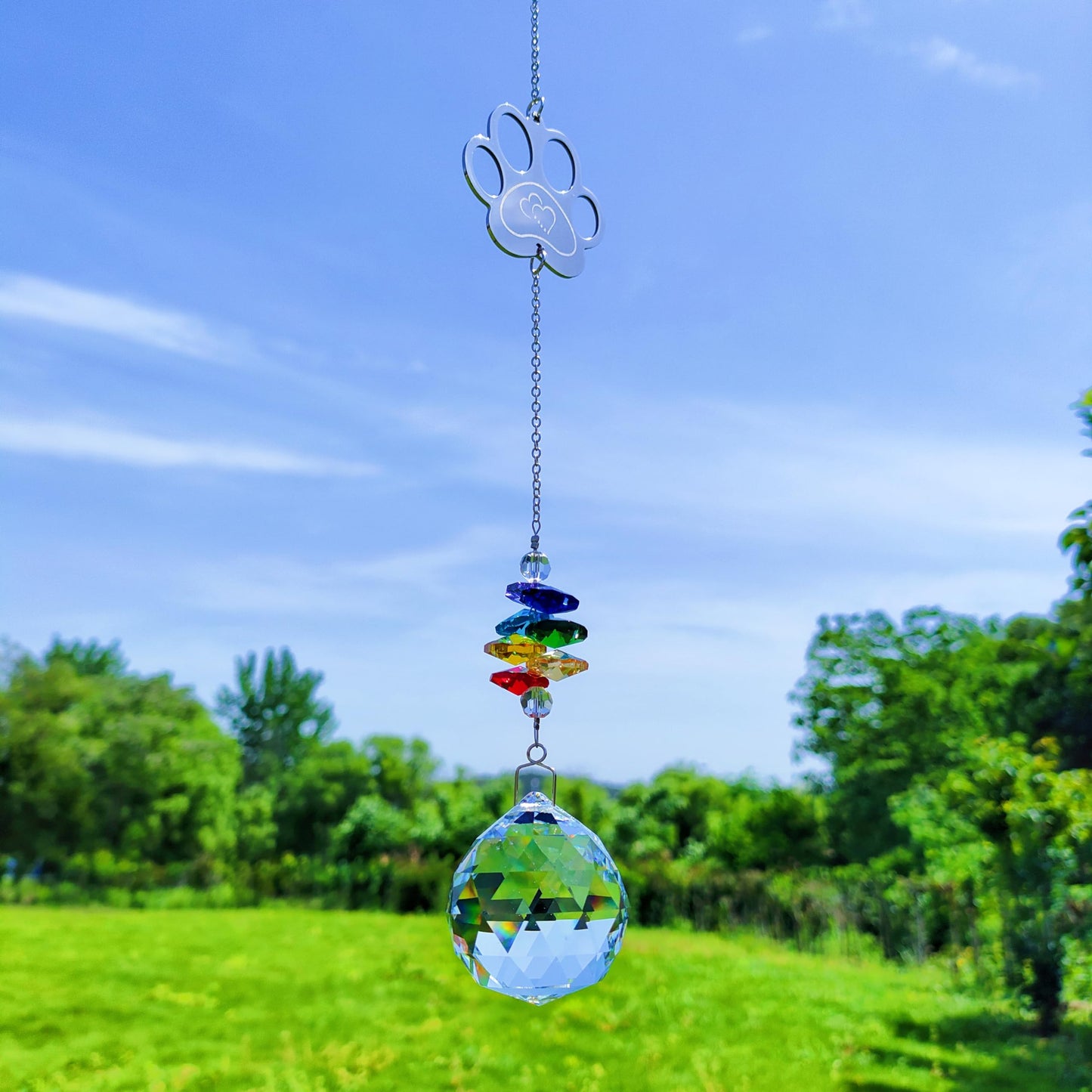 Dog Memorial Gifts, Paw Print Sun Catcher Dogs Cats Pet Remembrance, Crystal Ball Window Suncatcher, Bereavement Grief Sympathy Gift (paw Multicolour)