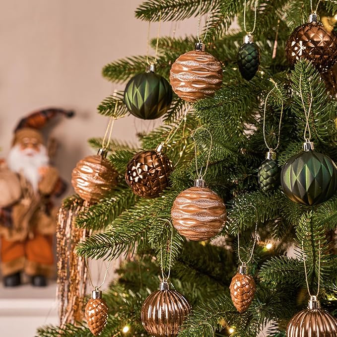 JORNOY Christmas Tree Ornaments - 2.36inch/60mm Shatterproof Ornaments for Christmas Tree Set, Plastic Decorative Hanging Balls Ornaments for Xmas Tree Decorations, 40ct (Earth Tone)
