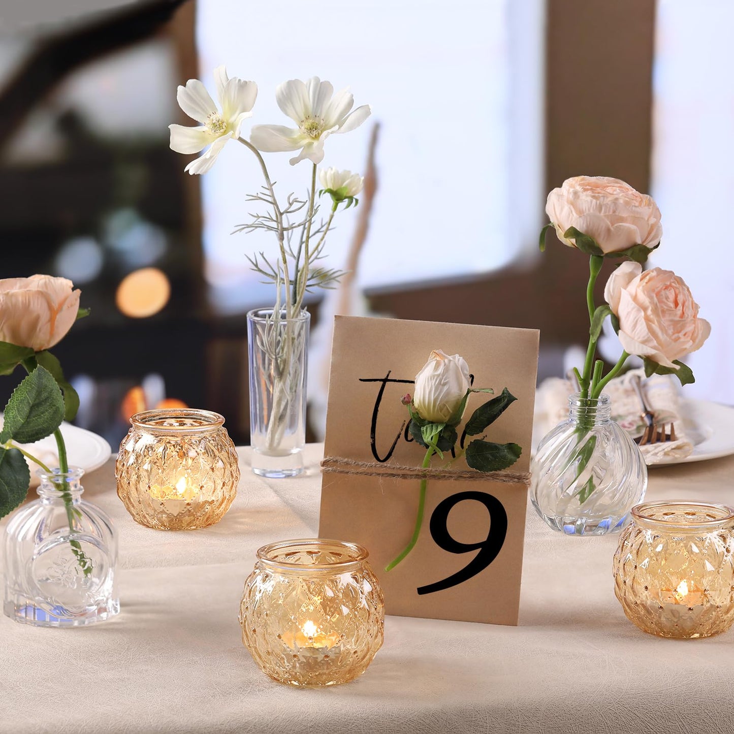 DARJEN Gold Votive Candle Holder Set of 20, Upgraded Size Tea Light Candle Holder Glass for Wedding Table Centerpieces, Elegant Candle Holder for Party, Proposals and Wedding Shower