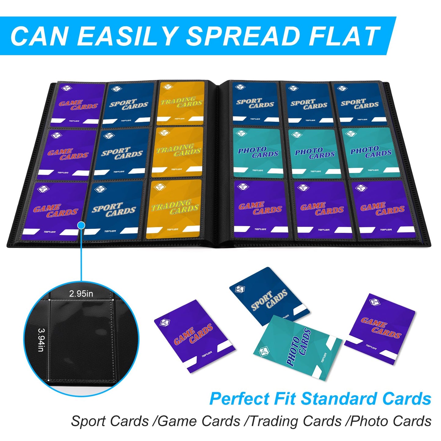 Trading Card Binder 9 Pocket, 360 Pockets Collectible Trading Card Album, Sports Card Binder for Standard Cards, Side Loading Card Folder for MTG Sports Baseball TCG Football Basketball Cards Black