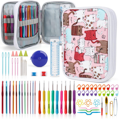 Katech Crochet Hooks Kit with Case, 85-Piece Crochet Hooks Set, Ergonomic Crochet Hook Crochet Needles Weave Yarn Kits DIY Hand Knitting Art Tools for Beginners and Experienced Lovers